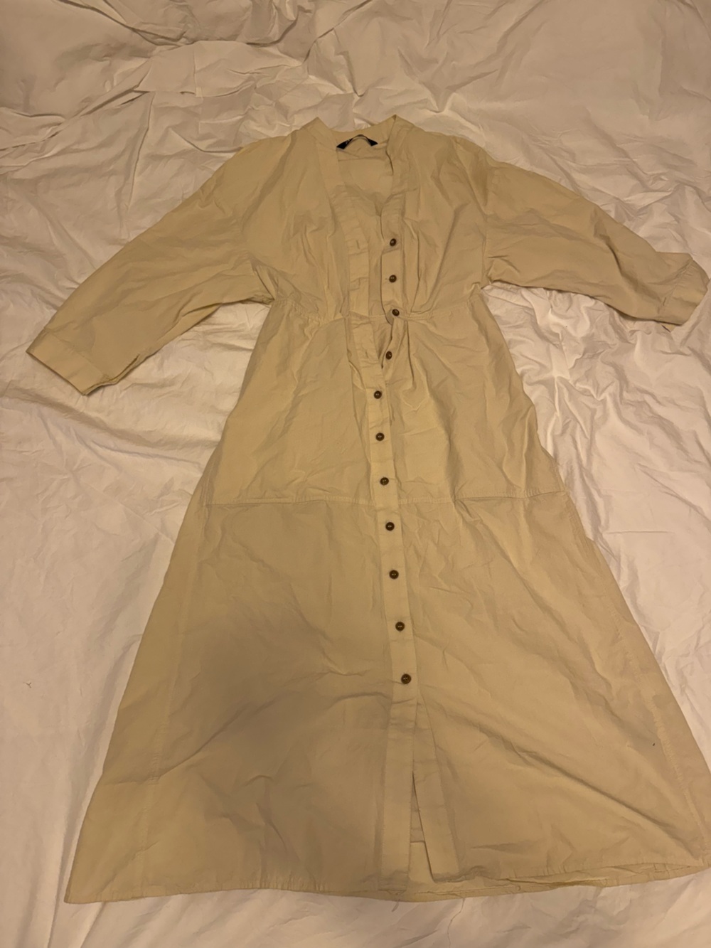 Zara Cream Button-Front Long Trench Coat
